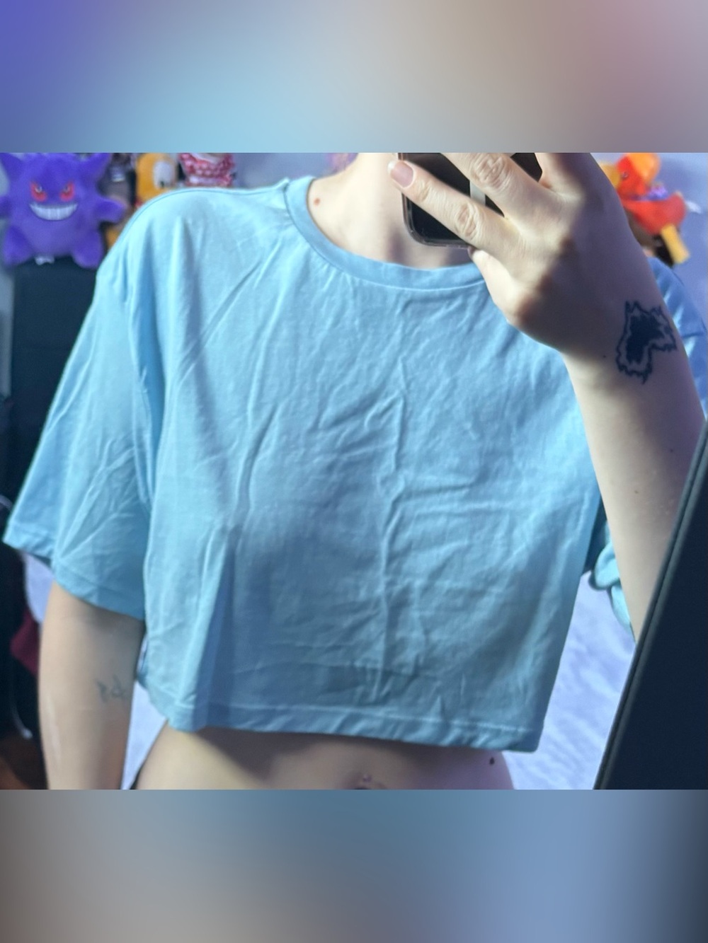 Essentials Light Blue Cropped Crewneck Top